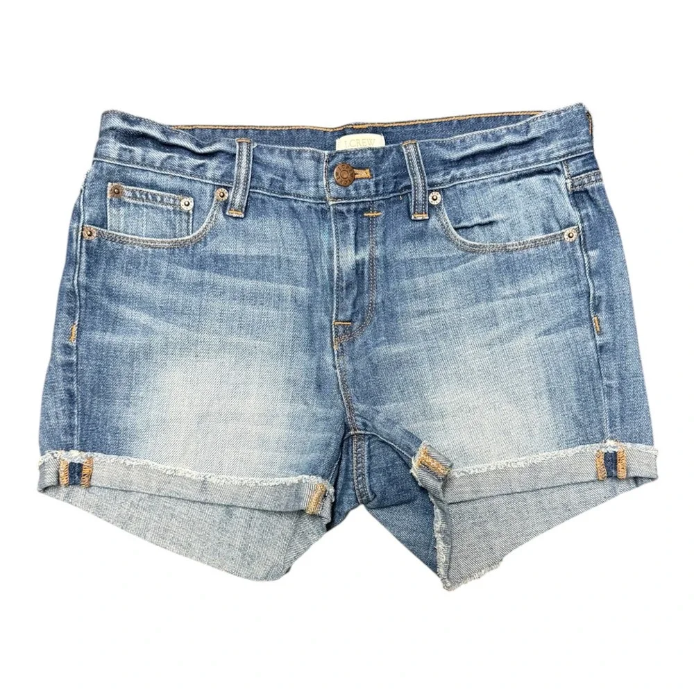 J.Crew Womens Denim Shorts Cuffed Medium Wash 100% Cotton Size 25
